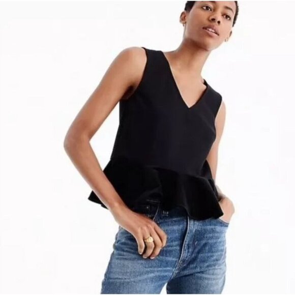 J. Crew Black Ponte Peplum Top V Neck Ruffle Hem Pullover XL (A-10) - Picture 1 of 10